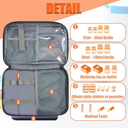 GDNasist Medicine Storage Bag, Medical Bag Pill Bottle Organizer Empty - color: Purple