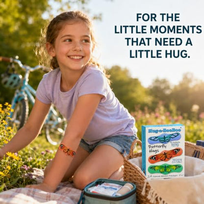 Butterfly Hugs - Premium Adhesive Butterfly Bandages from Hug-a-BooBoo, The Amazing Butterfly Bandages that Hug! Pretty Colorful Butterfies 24 Count Box - size: 24ct, style: Butterfly Hugs