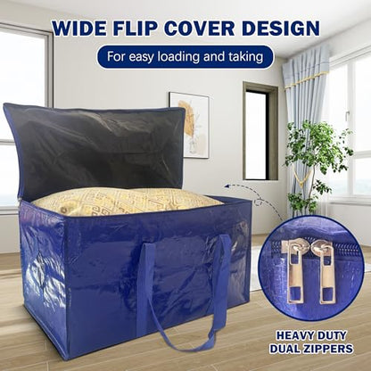 8 Pack Extra Heavy Duty Large Moving Bags with Strong Zipper & Carrying Handles, Sturdy Clothes Storage Bag Totes Bins, Packing Bags Moving Boxes College Moving Supplies, Dark Blue - 33 gal - size: 33 gal-Dark Blue