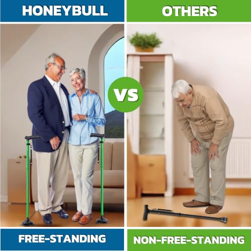HONEYBULL Walking Cane for Men & Women, Foldable Free Standing Cane - color: Green
