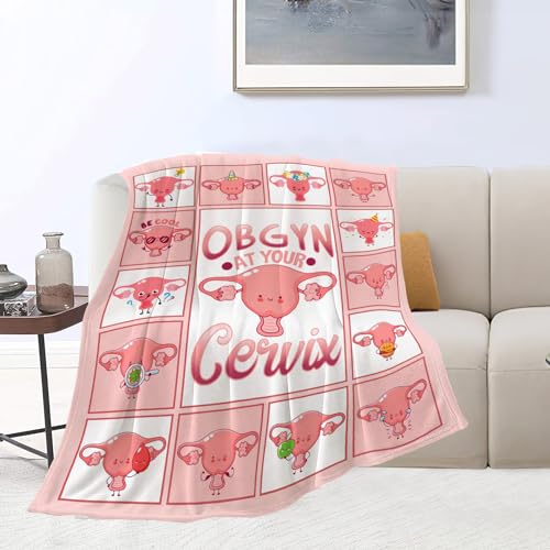 Cervix Uterus Blanket OBGYN at Your Cervix Throw Blanket All Season Ultra Soft Cozy Fleece Hysterectomy Gifts Fuzzy Plush Bedding Blankets Hysterectomy Recovery Gifts for Girls Women 50"x40" - color: Cervix Uterus, size: 50"x40"