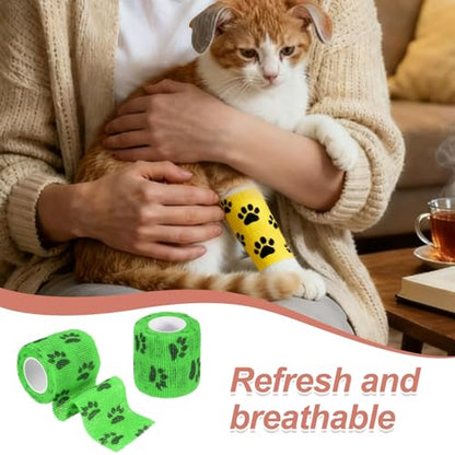 Pet Wrap Bandages, 2 Inch 5 Yard Self Adhesive Bandage Wrap, Pet Non-Woven Tape First Aid Cohesive Gauze, (Emerald Green/Paw, 2 Pcs), Intended for Dog/Cat/Bird/Legs/Paws/Wound - color: Emerald Green, size: 2 inch