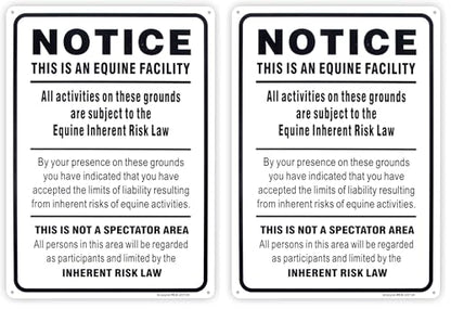 Equine Liability Sign, Statute Horse Barn Stable Farm Sign,- 10"x 14" - .040 Rust Free Aluminum – Reflective, UV Protected and Weatherproof (Pack of 2) - size: 14'' x 10'' (Pack of 2)