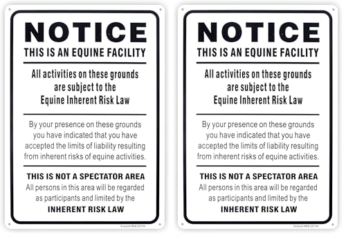 Equine Liability Sign, Statute Horse Barn Stable Farm Sign,- 10"x 14" - .040 Rust Free Aluminum – Reflective, UV Protected and Weatherproof (Pack of 2) - size: 14'' x 10'' (Pack of 2)