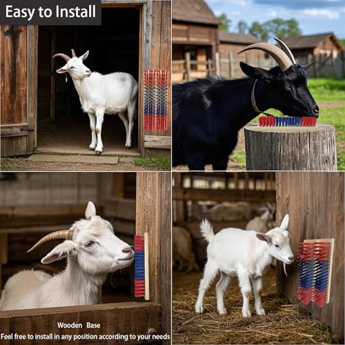 4 Pcs Livestock Scratching Brush Goat Scratcher Livestock Brushes,Goat Scratching Post with 20 Screws Wooden Self Grooming Brush for Small Goats,Sheep,Pigs,Cow,Horses,Goat Supplies