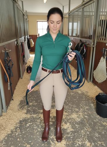 Soft Padded Lunge Line Rein Lead for Horses 27ft Long Looped Handle Swivel Clip (Navy/Green) - color: Navy/Green