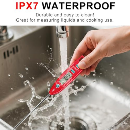 BOMATA Digital Water Thermometer for Liquid, Meat, Cooking, IPX7 Waterproof | Instant Read Food Thermometer, 5in Long Probe for Candle, Water, Meat, BBQ! T101 (Red Color)… - color: Red