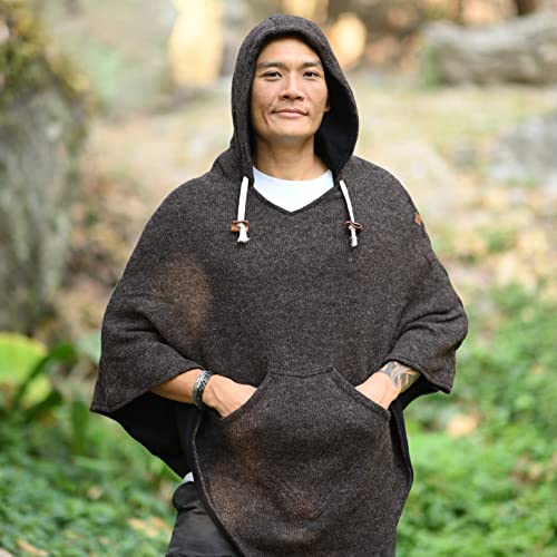 virblatt - Poncho Men & Women | Wool & Fleece | Unisex Hooded Winter Poncho - color: Brown, size: XX-Large