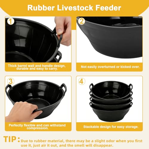 4Pcs Rubber and Plastic Feed Pan with Handle, 3 Gallon / 12 Quart