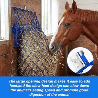 Yaocom 2 Set Blue Wall Mount Hay Feeder for Horses Goats Heavy Duty Hay Rack with Net Slow Feeder Wall Mounted for Stall Barn, Easy to Install and Save Hays (Square) - color: Blue