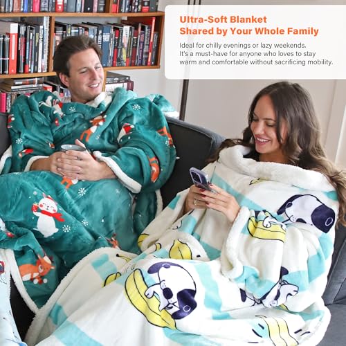 Catalonia Sherpa Wearable Blanket with Sleeves and Pocket for Adults - color: Banana Dog White, size: Standard Pocket