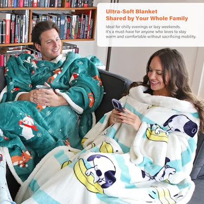Catalonia Sherpa Wearable Blanket with Sleeves and Pocket for Adults - color: Banana Dog White, size: Standard Pocket