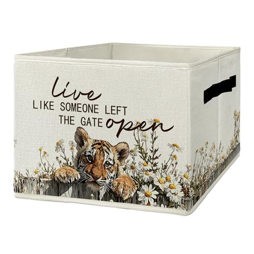 Rustic Tiger Storage Bins & Boxes with Handles, Farmhouse Tiger Foldable Basket for Organizing, Live Like Someone Left the Gate Open Collapsible Storage Basket for Bedroom Bathroom Clothes Toys - color: Tiger