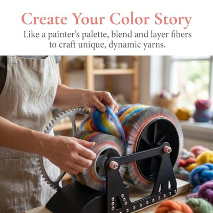 Wool Carding Machine, Manual Wool Fiber Drum Combing Wheel for DIY Fiber Prep, Sheep Fleece Drum Carder, Fast Color Mixing, Combing, Spinning, for DIY Craft Make Felt Animals
