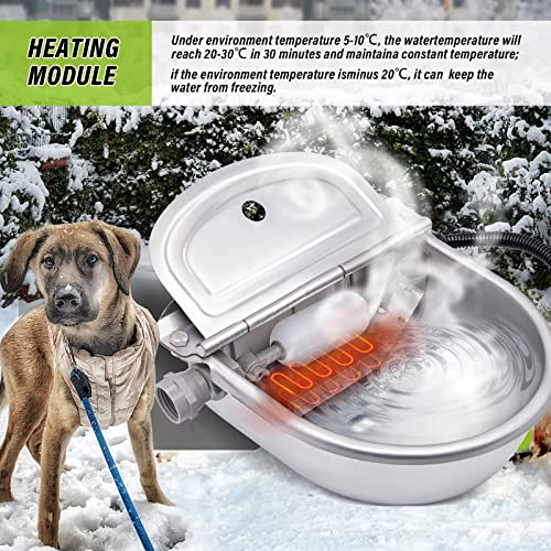 MINYULUA Heated Automatic Water Bowl Stainless Steel for Dogs Horse
