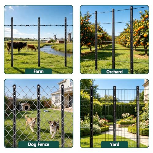 Metal Garden Fence Posts – Heavy Duty Spliced U-Post for Wire Fencing, 7 FT Black | 15 Pack No-Dig Fence Stakes, Double Rustproof Steel Fence Posts for Yard, Garden and Farm - size: 7FT-15PACK