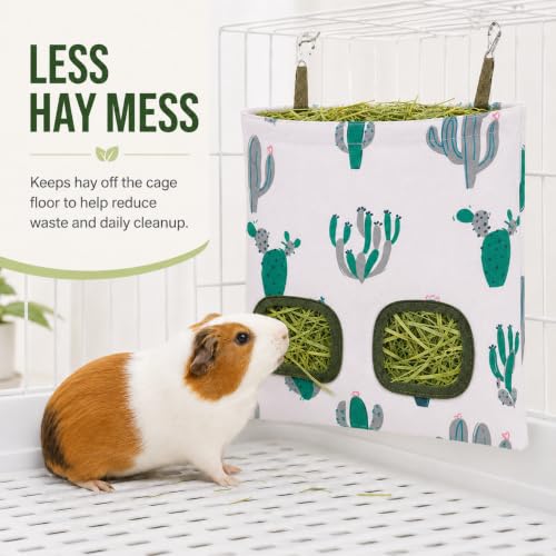 Rabbit Hay Feeder, Guinea Pig Hay Holder & Bunny Hay Feeder – Durable Hanging Hay Bag for Rabbits Chinchillas Guinea Pigs Bunnies – Chew-Resistant Hay Holder for Small Animals (Cactus) - color: Cactus