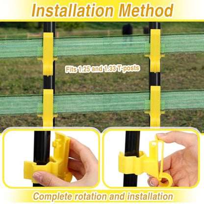 Chunful 200 Pcs T-Post Poly Tape Insulator Large Snap T-Post Holding Electric Fence Insulator for Farm Fence (Yellow) - color: Yellow