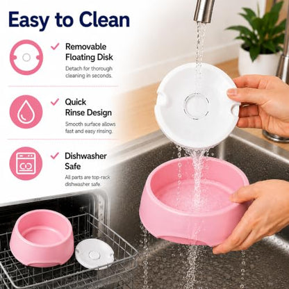 Pink No Spill Dog Water Bowl, Pet Floating Water Bowl No Wet Mouth, Anti Splash & Anti Tip Slow Water Feeder, Keeps Fur Dry Clean Drinking Bowl for Dogs & Cats, Large Capacity Travel Friendly - color: Pink, White
