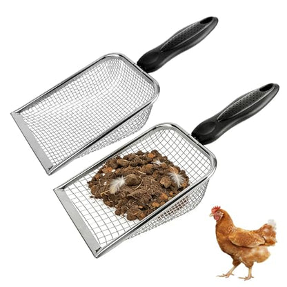 2 Pack Chicken Poop Scooper for Coop, Mesh Sifting Shovel 3.8mm 5mm Holes - size: 4" 2 Set
