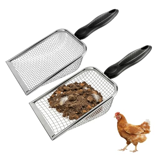 2 Pack Chicken Poop Scooper for Coop, Mesh Sifting Shovel 3.8mm 5mm Holes - size: 4" 2 Set