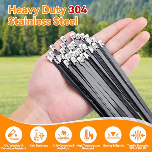 Heavy Steel Cable Tie Gun Tool Set, 2026 Upgraded Stainless Steel Cable Tie Gun with 200pcs Uv Resistant Black Metal Zip Ties Heavy Duty Outdoor Fastening & Cutting for Chain Link Fence, Exhaust Pipe - color: Red