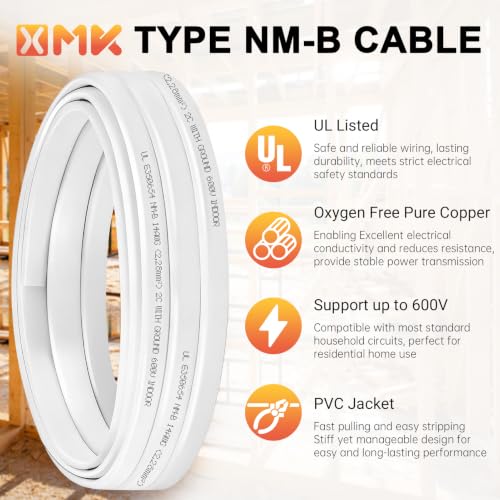 10ft NM-B 14/2 Wire with Ground,14/2 Electrical Wire 14 Gauge 2 Conductor 14 AWG Copper Solid Indoor 14/2 W/G NMB Cable NonMetallic Sheathed with Ground,Residential Electrical Wiring for Switch,Outlet - size: 10ft, style: 14 AWG-2 Conductor w/ Ground