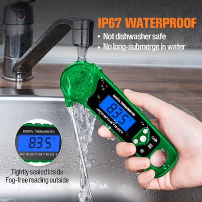 AMMZO Digital Meat Thermometer for Grilling, Candy Thermometer Instant Read Food Thermometer Waterproof with Backlight for Cooking, Deep Fry, BBQ, Grill, Smoker and Roast (Green) - color: Green