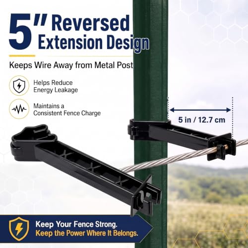 Pangda 50 Pcs 5 Inch Reversed Extender Insulator Snap Fit T Post Insulator | Black Extended Snug Fitting, T Post Electric Fence Wire Clips, For Yard Agricultural Ranchers Farm Fence - color: Black