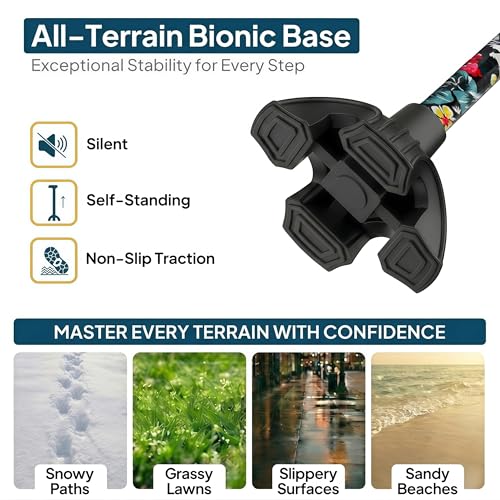 Walking Cane with LED Light, Foldable,Adjustable, Self Standing Walking Canes for Men & Women,Walking Sticks with Quad Base for Seniors & Adults - color: Red flowers