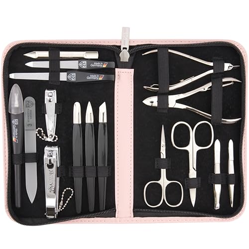 3 Swords Germany - brand quality 16 piece manicure pedicure grooming kit set fashion leather case light pink, Made in Germany - color: LIGHT PINK