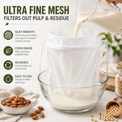 6PCS Reusable Nut Milk Bag, Fine Mesh Strainer for Almond Milk and Juice