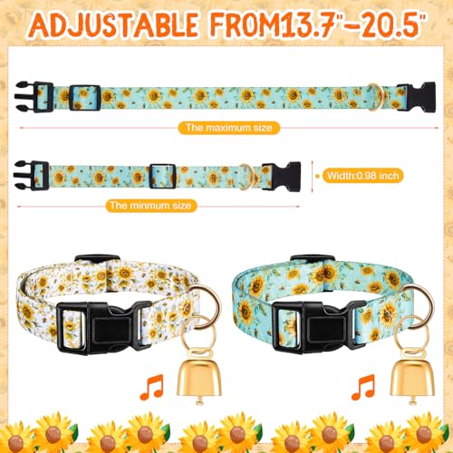 Talltalk 2 Pack Goat Collars with Bells Grazing Copper Bell and Adjustable Nylon Collar Set Loud Bronze Bell for Farm Sheep Cow Sheep Dog Accessories Goat Owner Gift(Sunflower)