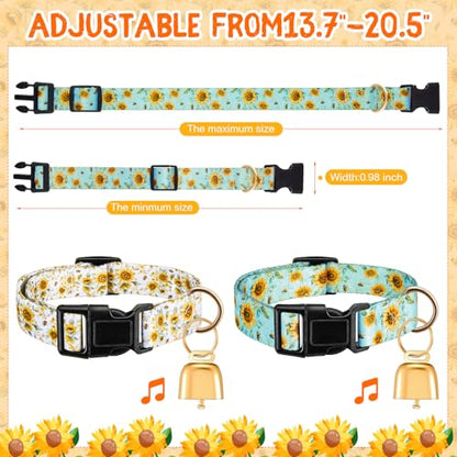 Talltalk 2 Pack Goat Collars with Bells Grazing Copper Bell and Adjustable Nylon Collar Set Loud Bronze Bell for Farm Sheep Cow Sheep Dog Accessories Goat Owner Gift(Sunflower)