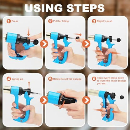 25ml Semi-Auto Repeating Livestock Syringe Gun, 5 Dose Settings - color: Blue25ML