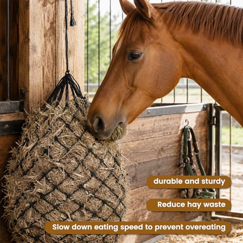 Slow Feed Hay Nets for Horses, 2 Pack, 40 Inch, 2 Inch Holes,Black - color: Black