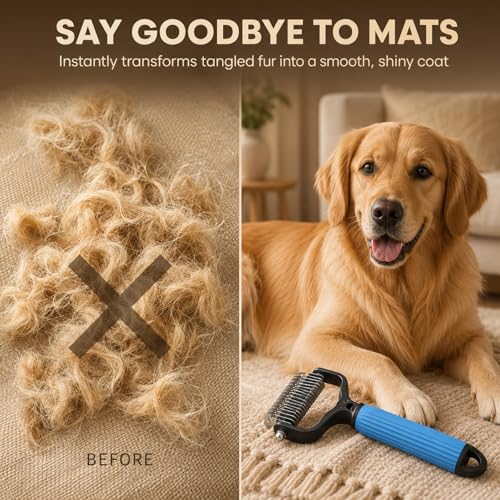 2PCS Pet Grooming Combo - Blue Deshedding Brush with Metal Comb for Detangling and Dematting Long, Matted Fur on Cats and Dogs (2PCS-A) - color: 2PCS-A