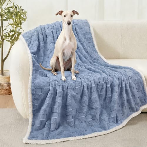 Luciphia Waterproof Dog Blanket, Reversible Fleece & Sherpa, Couch Cover - color: Creamy Blue, size: Large (65x57 inch)