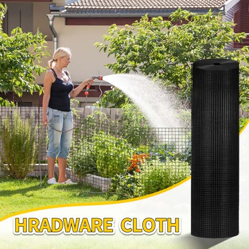 Hardware Cloth, 1/2 inch 48" x 50' Galvanized Chicken Wire Fence, 19 Gauge Vinyl Coated Wire Mesh Roll, Black Welded Wire Fencing Roll Gopher Wire Mesh Roll for Garden Fencing Rabbit Snake Wire - color: 48" x 50' Black