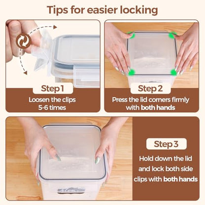ComSaf Airtight Food Storage Containers with Lids 0.8/1.5/2.1Qt 3Pack | Plastic Canister, Flour Sugar Cereal Pasta Rice Oats Coffee Snacks, Pantry Kitchen, Label, Scoop, Stackable, BPA-free, Clear - size: 2.1Qt/1.5Qt/0.8Qt-Rectangle