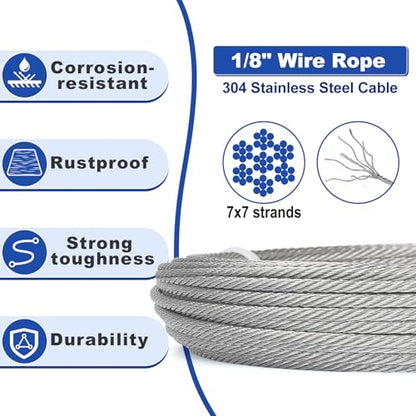 TooTaci 1/8" Wire Rope Kit, 100ft 304 Stainless Steel Cable, M6 Turnbuckles - color: 30M+M6 Turnbuckle Wire Tensioner Kit