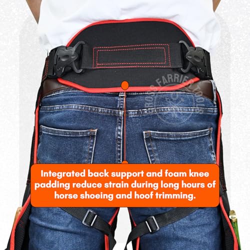 – Premium Cowhide Leather Farrier Apron | Adjustable Waist | Breathable Air Mesh Lining, Foam Knee Pads, Magnets & Knife Pockets | Professional Hoof Trimming Chaps (70cm - 27inch) - color: Red- Black, size: 70cm - 27inch
