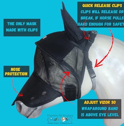 Solar Vizor Horse Fly Mask with Ear and Nose (Size X-Large), Innovative Design - 100% UV Eye Protection for Horses with Uveitis, Photosensitivity, Ulcer, Head Shaking, Protects from Flies, Insects - size: X-LARGE