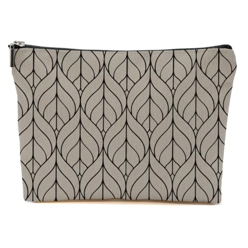 Blue Leaves Minimalist Leaf Print Makeup Bag Beige Cosmetic Bag - color: Multicolor 1601