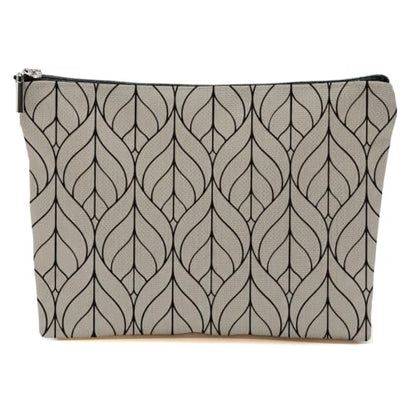 Blue Leaves Minimalist Leaf Print Makeup Bag Beige Cosmetic Bag - color: Multicolor 1601