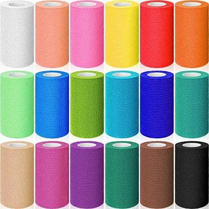 18 Pack Vet Wrap Self Adhesive Bandage Breathable Cohesive Bandage Wrap Rolls Waterproof Elastic Self Adherent Tape for Horses Athletic Wrist, 4 Inches by 5 Yards
