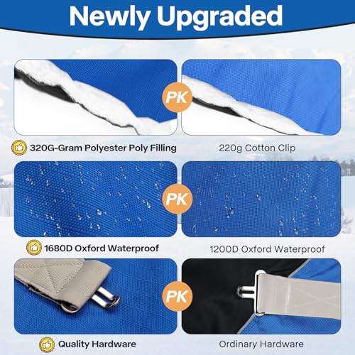 Turnout Horse Blankets Care Sheets, Blue 1800D Waterproof Breathable 320 Gram Filling (US78 in(EU 145 cm)) - size: US78 in(EU 145 cm)