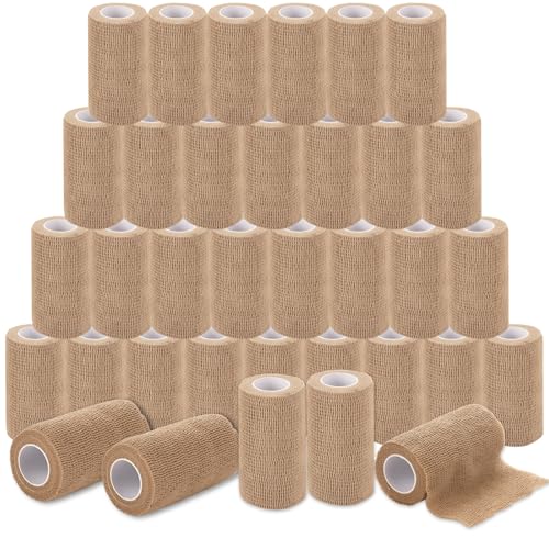 36 Pack Self Adhesive Bandage Wrap 4 Inch X 5 Yard Vet Wrap for Dogs Horses Elastic Cohesive Bandage Wrap Medical Wrap Wound Wrap for Injury First Aid Medical Sports Ankle Wrist Sprains - Nude