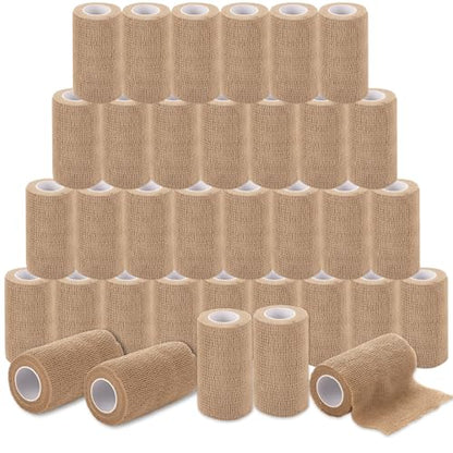 36 Pack Self Adhesive Bandage Wrap 4 Inch X 5 Yard Vet Wrap for Dogs Horses Elastic Cohesive Bandage Wrap Medical Wrap Wound Wrap for Injury First Aid Medical Sports Ankle Wrist Sprains - Nude