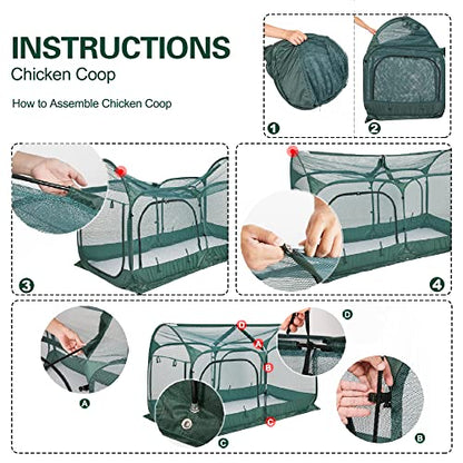 ANC POP Portable Chicken Run Large Pop-Up Chicken Pen for Small Animals Outdoor Gardening Net with 3 Doors and Handbag, Easy to Install and Storage, Green - size: 6.56 × 3.3 FT